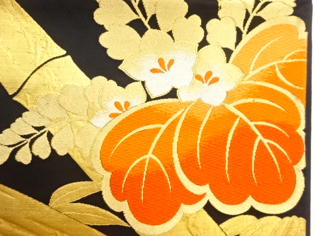 6920522: JAPANESE KIMONO / VINTAGE FUKURO OBI / WOVEN PAULOWNIA